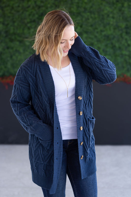 Brooks Button Sweater Cardigan - Navy