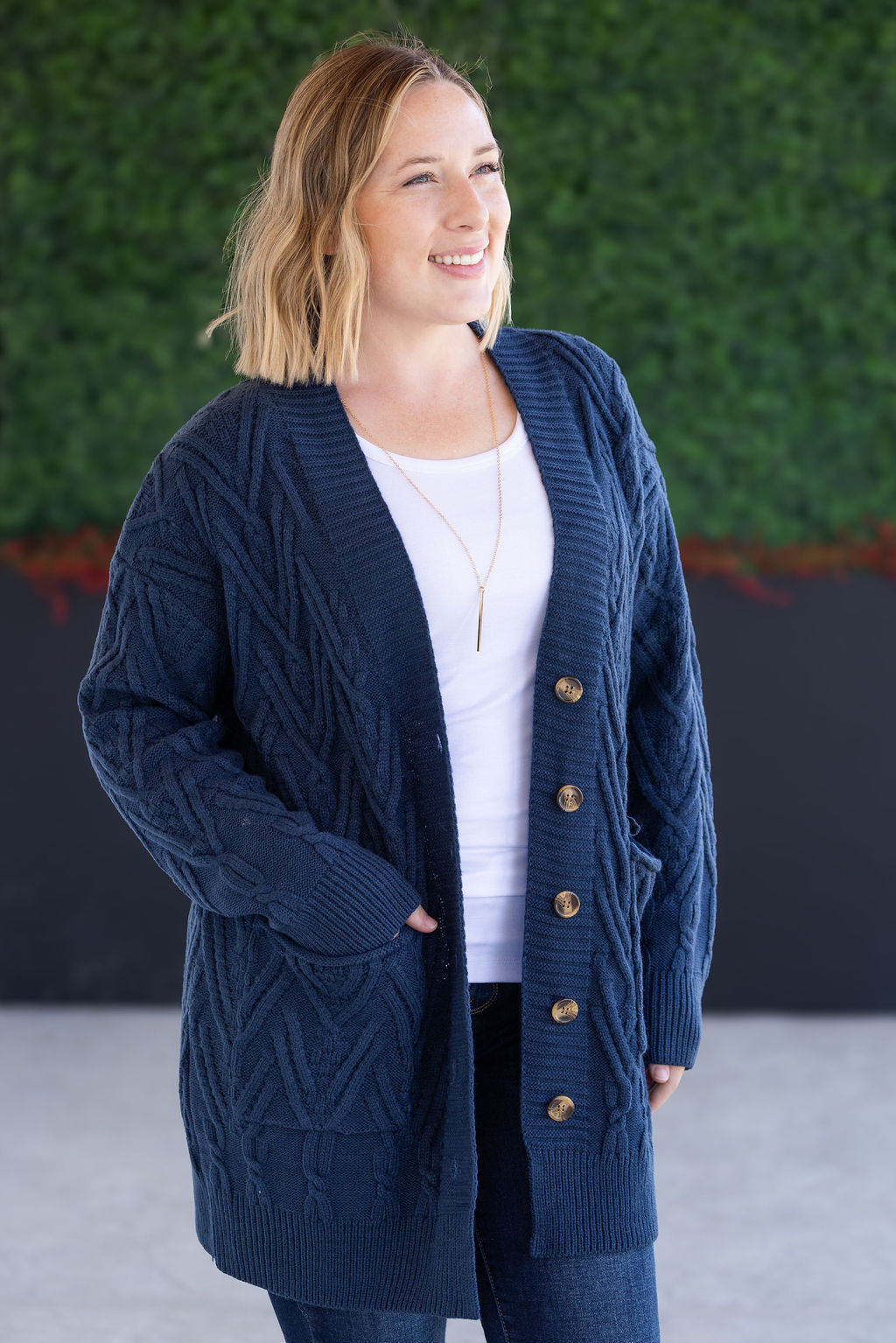 Brooks Button Sweater Cardigan - Navy