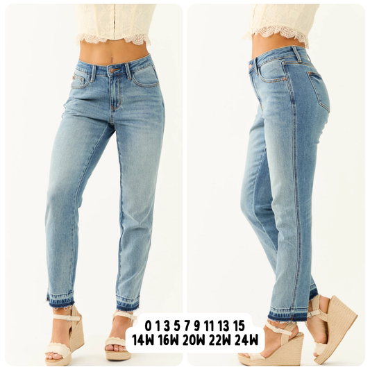 Judy Blue Mid Rise Rigid Magic Release Hem Jeans, 29.5” Inseam