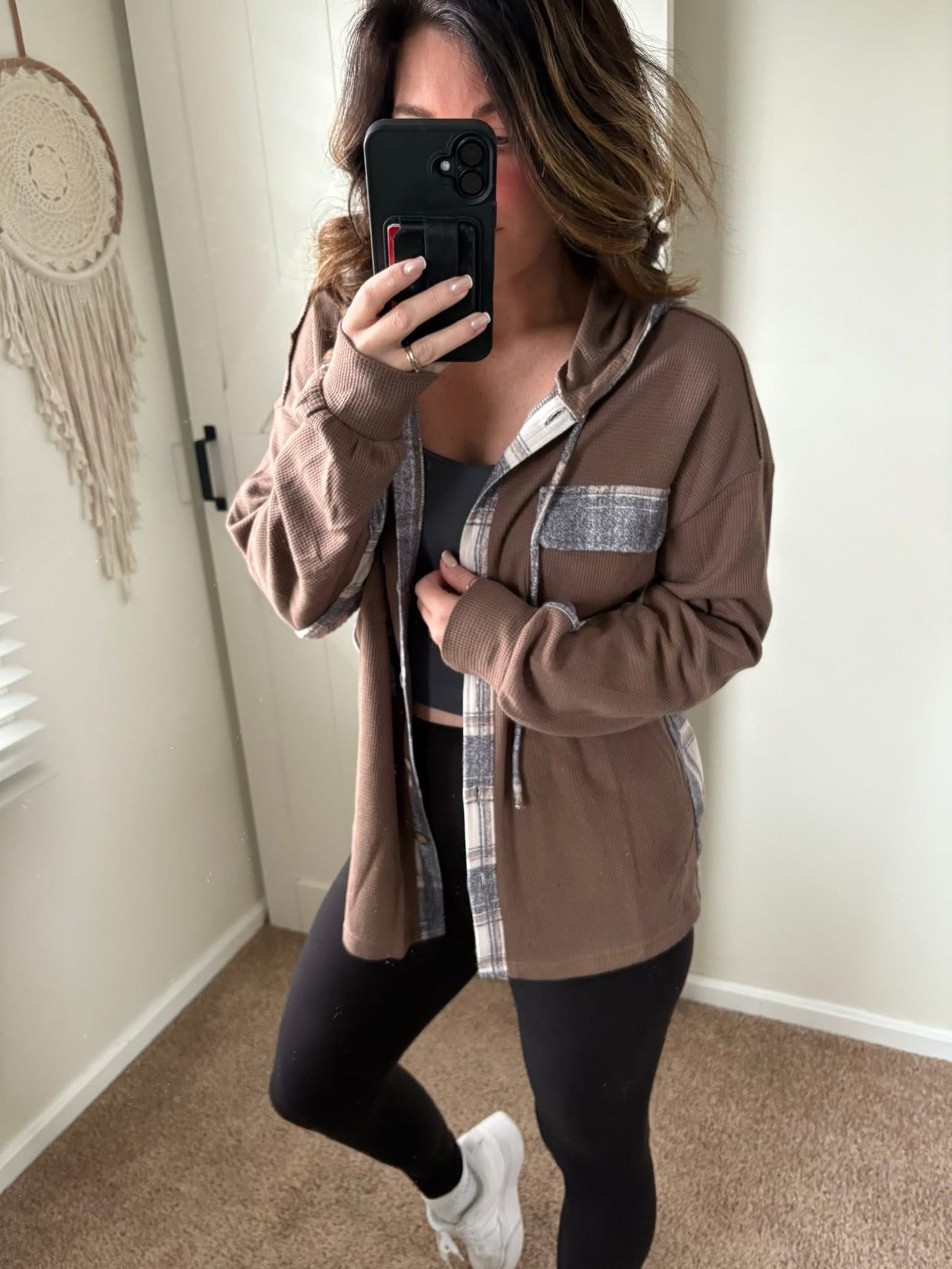 PREORDER: Plaid Mix Waffle Hooded Top