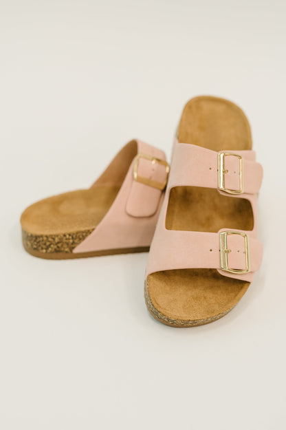 Double Buckle Slides in Blush