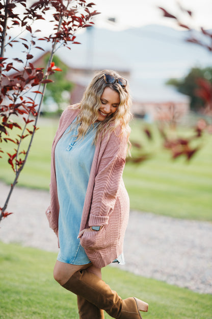 Billie Open Knit Cardigan - Dusty Rose