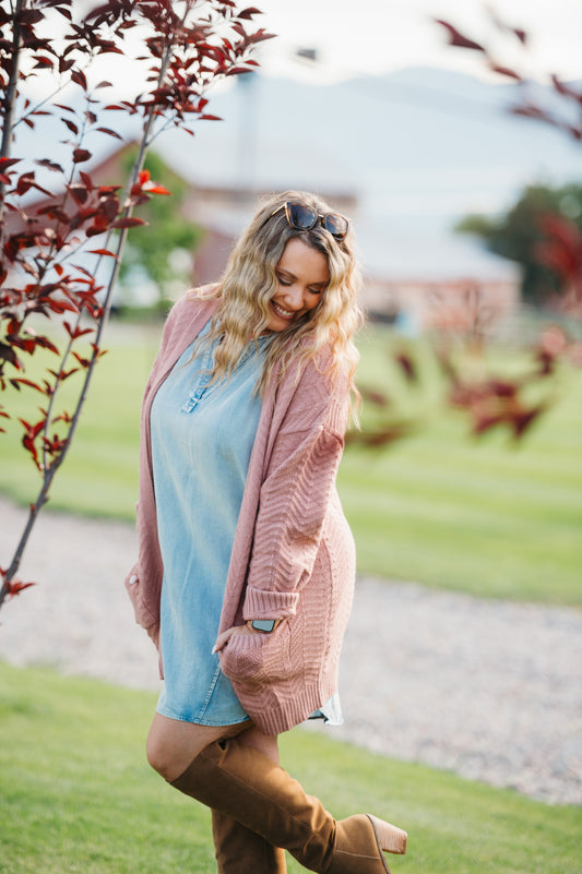 Billie Open Knit Cardigan - Dusty Rose