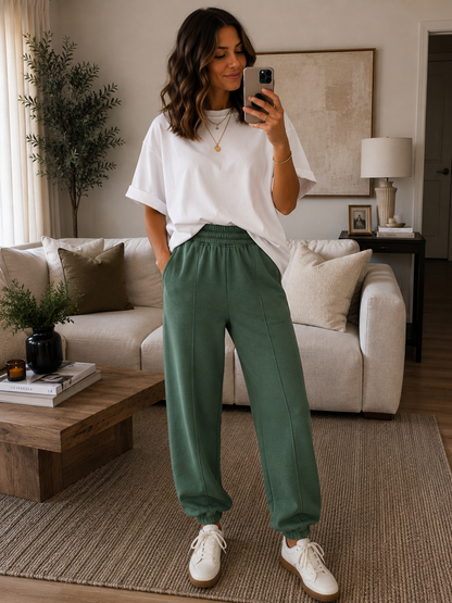 Front Seam Jogger Bottoms in Dark Forest