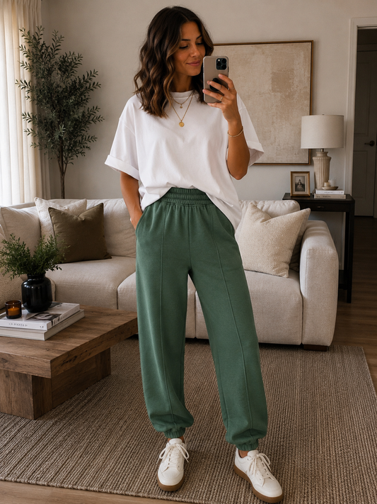 Front Seam Jogger Bottoms in Dark Forest