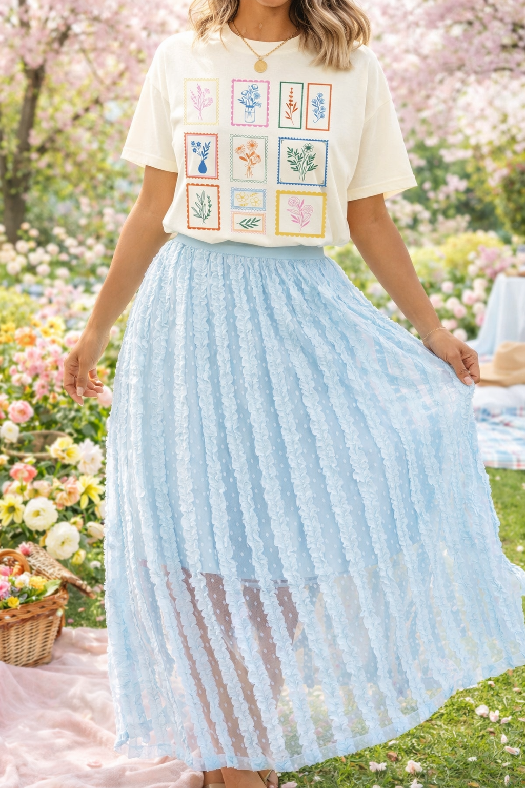 Cascading Ruffles A-Line Skirt