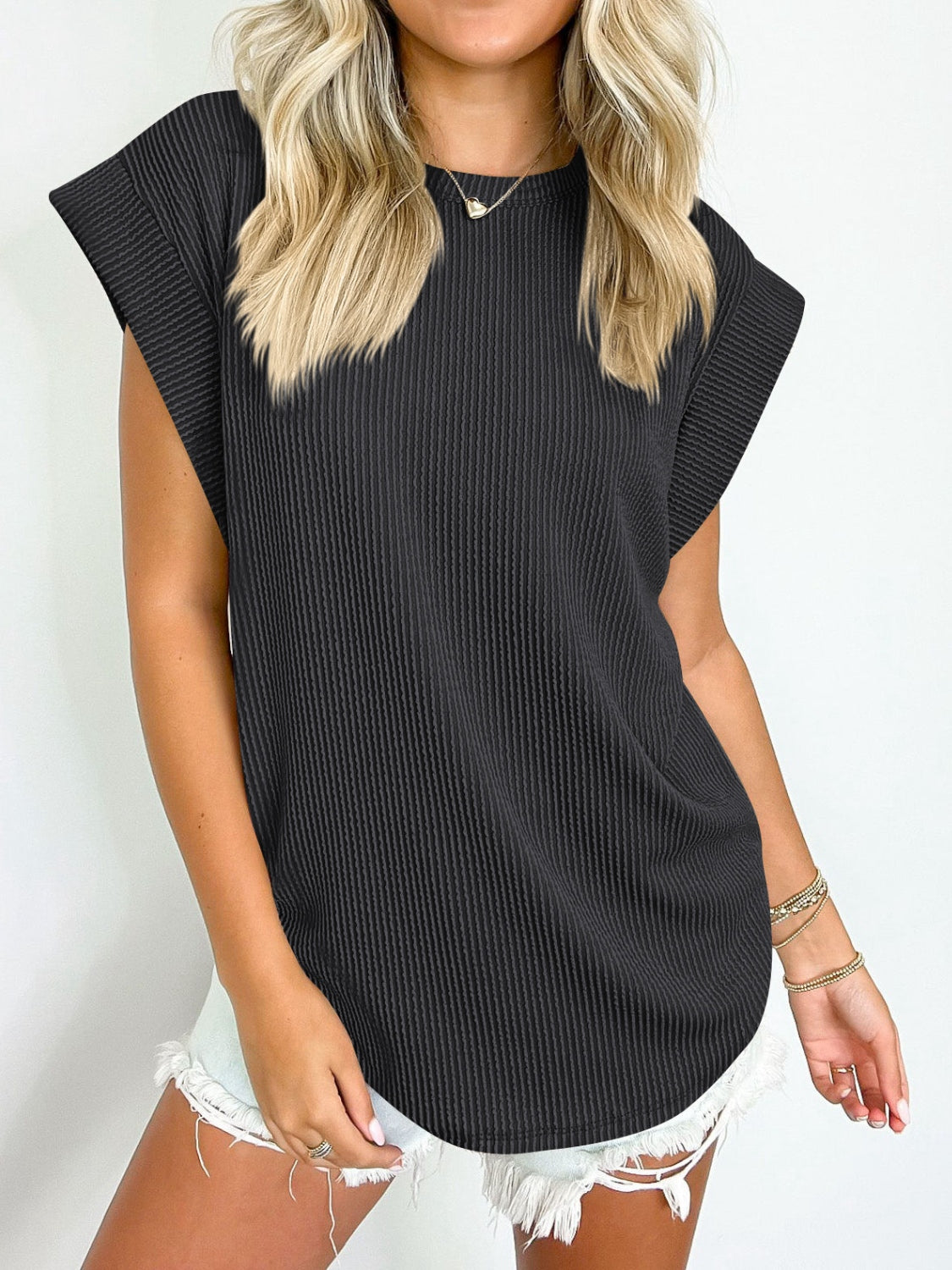 PREORDER: Textured Cap Sleeve Top