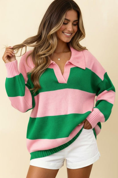 I'll Be On The Sidelines Green and Pink Sweater