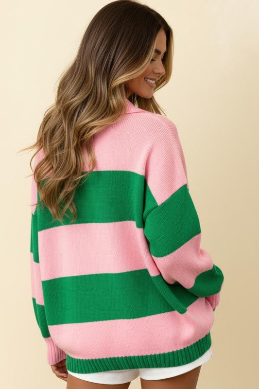 I'll Be On The Sidelines Green and Pink Sweater