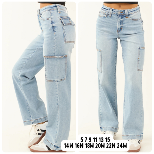 Judy Blue High Waist Straight Cargo Jeans, 32” Inseam