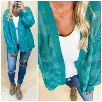 Pinky Swear Checkered Open Front Cardigan