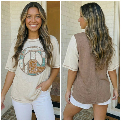 Boho Peace Patchwork Oversized Graphic Tee