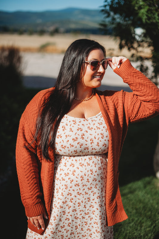 Billie Open Knit Cardigan - Rust