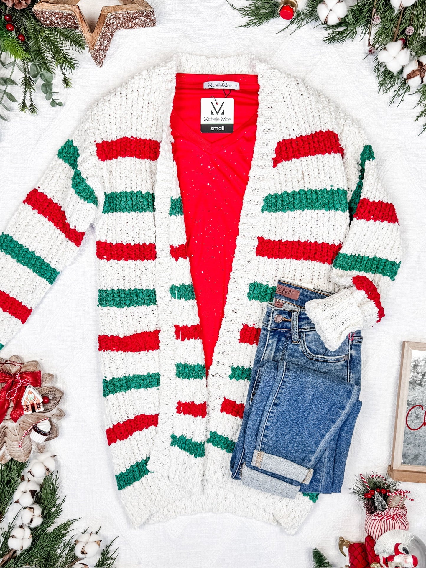 Red & Green Stripe Cardigan