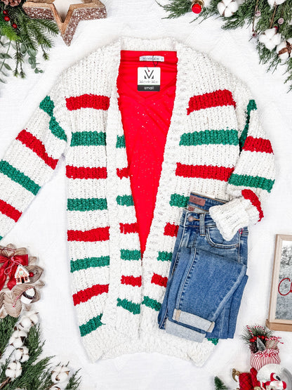 Red & Green Stripe Cardigan