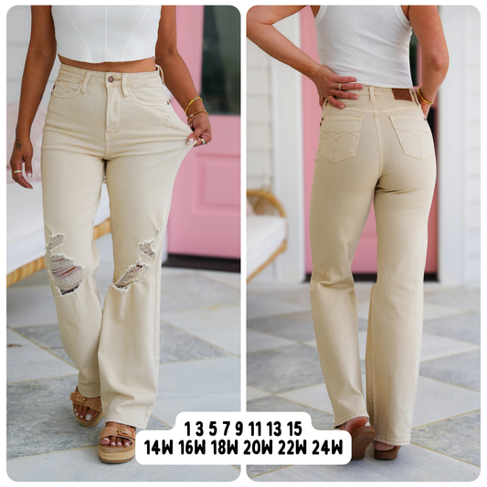 Judy Blue High Waist Distressed Wide Leg Jeans, 31 Inseam