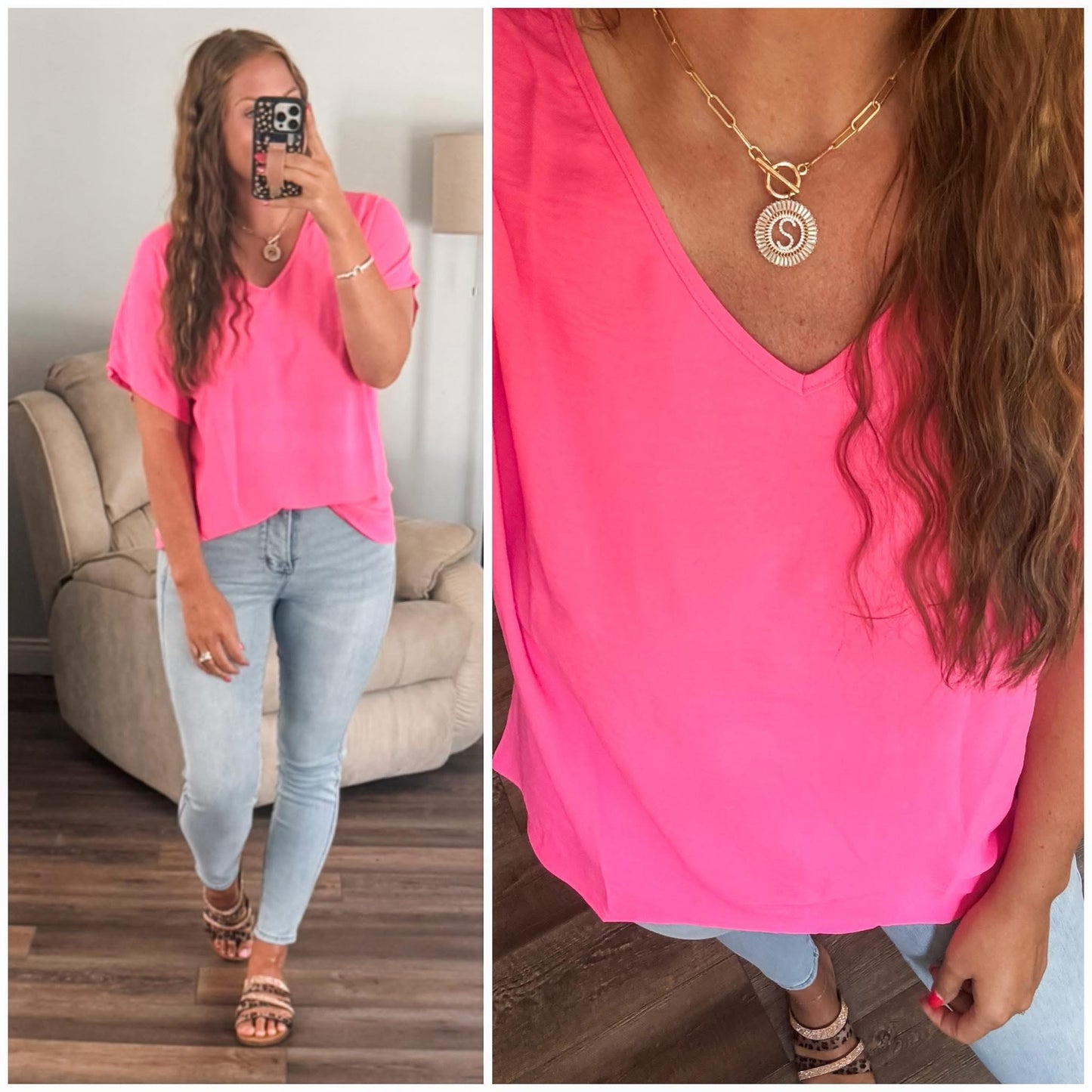 Passionately Pink V Neck Blouse
