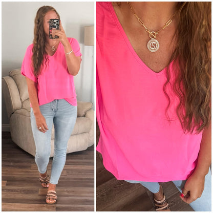 Passionately Pink V Neck Blouse
