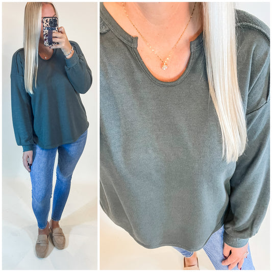 Just Say So Long Sleeve Top in Forest Green