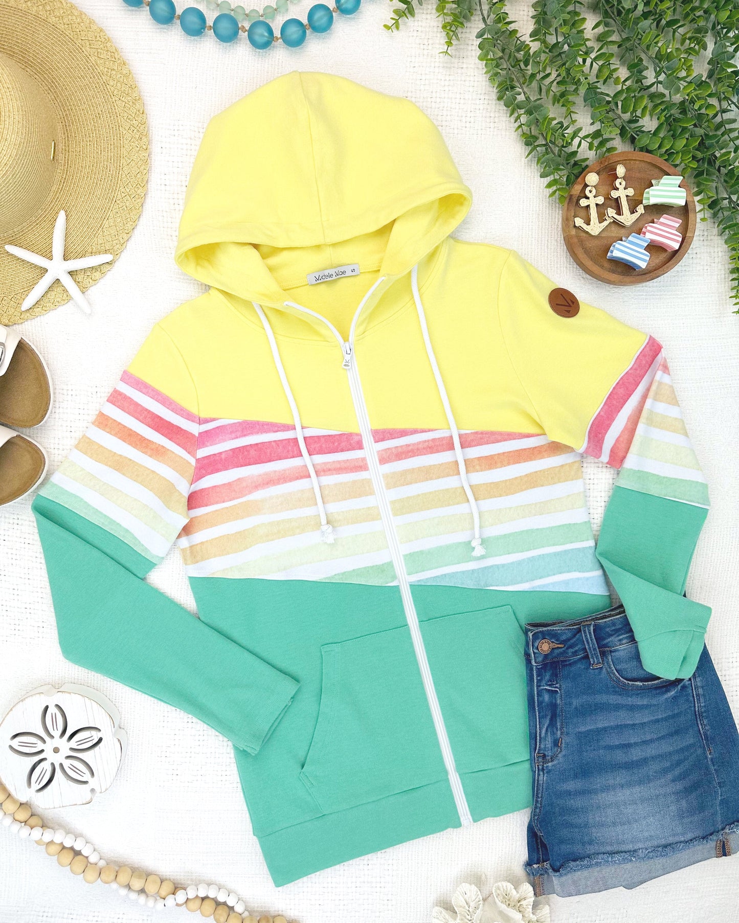 Colorblock Fullzip - Yellow, Rainbow Stripes, and Lime