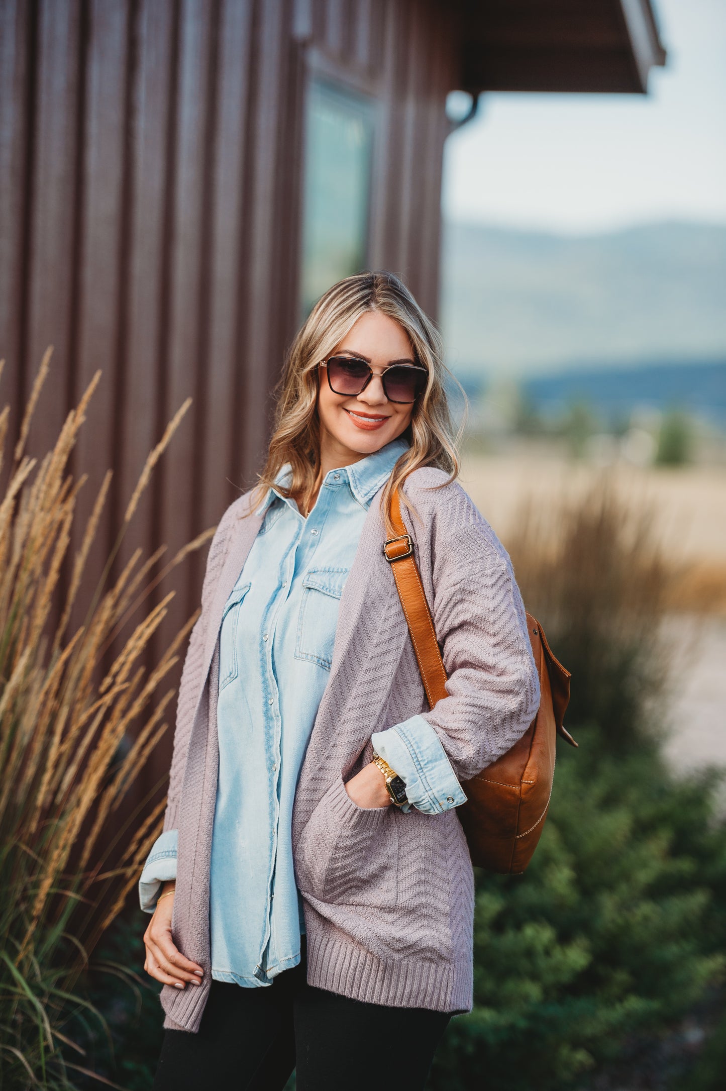 Billie Open Knit Cardigan - Dusty Purple