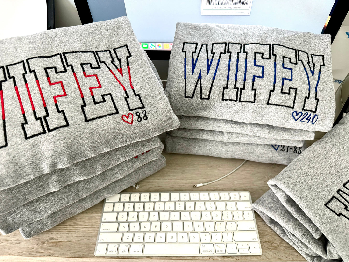 Wifey Embroidered preorder (red or blue line)