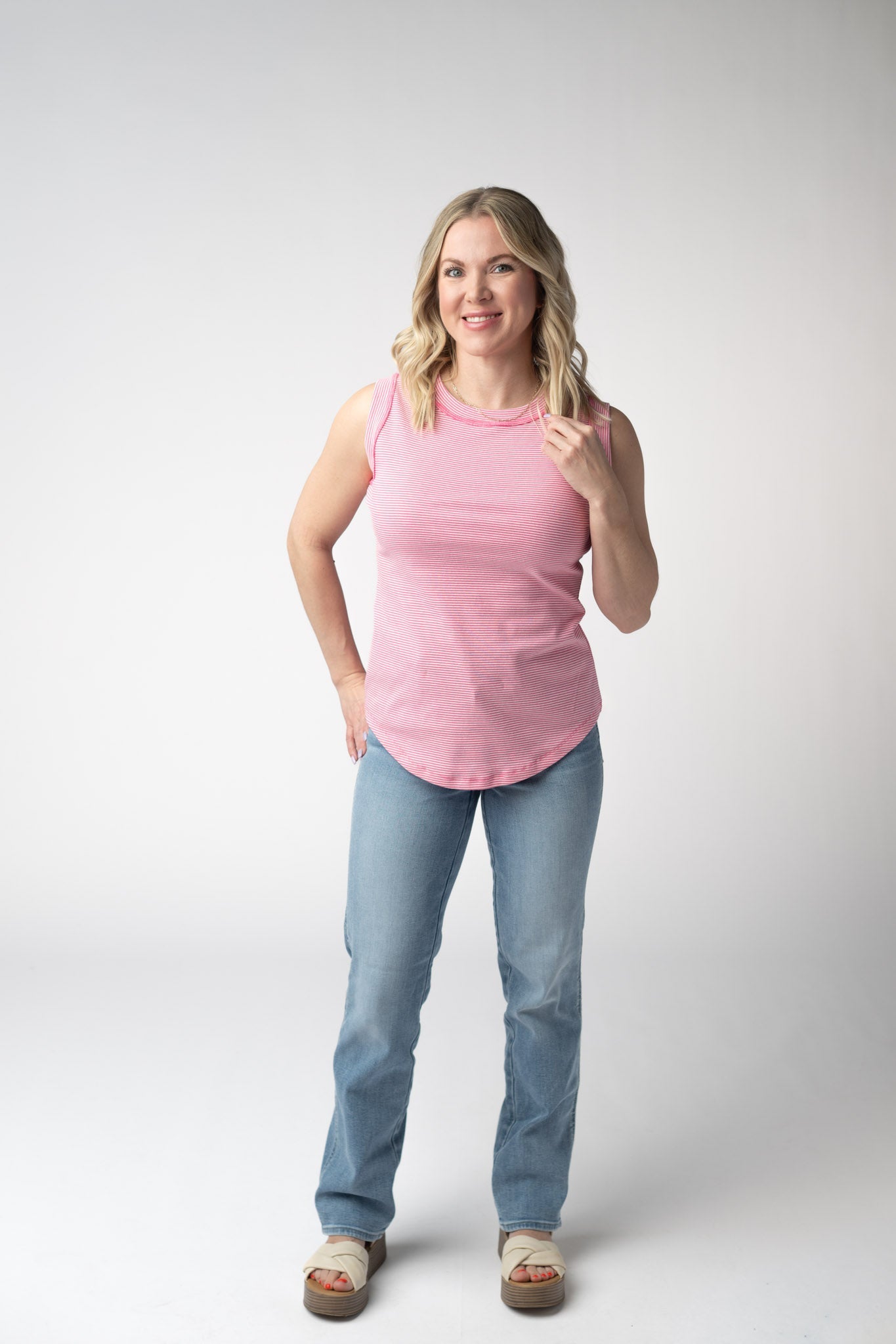 Micro Striped Tank - Pink