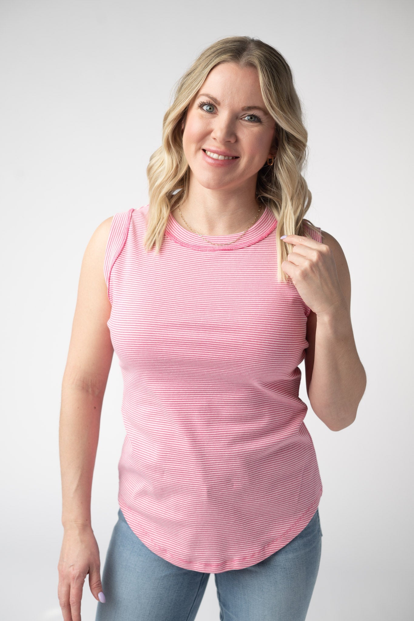 Micro Striped Tank - Pink
