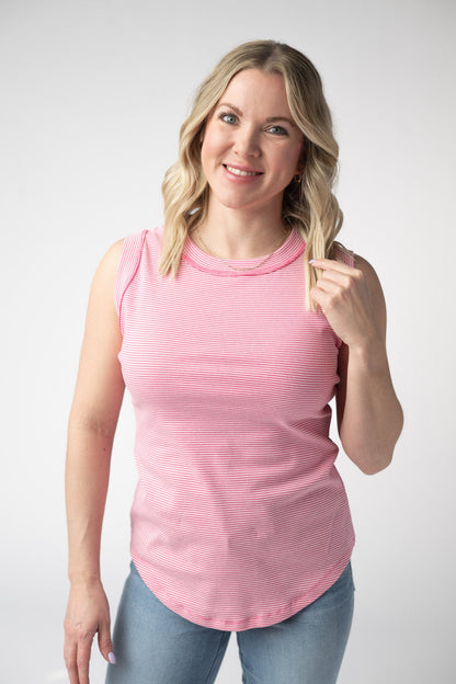 Micro Striped Tank - Pink