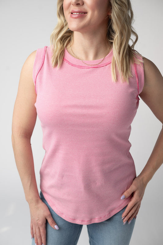 Micro Striped Tank - Pink