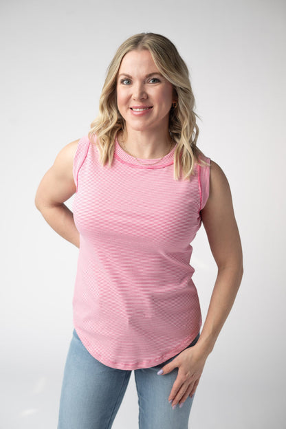 Micro Striped Tank - Pink