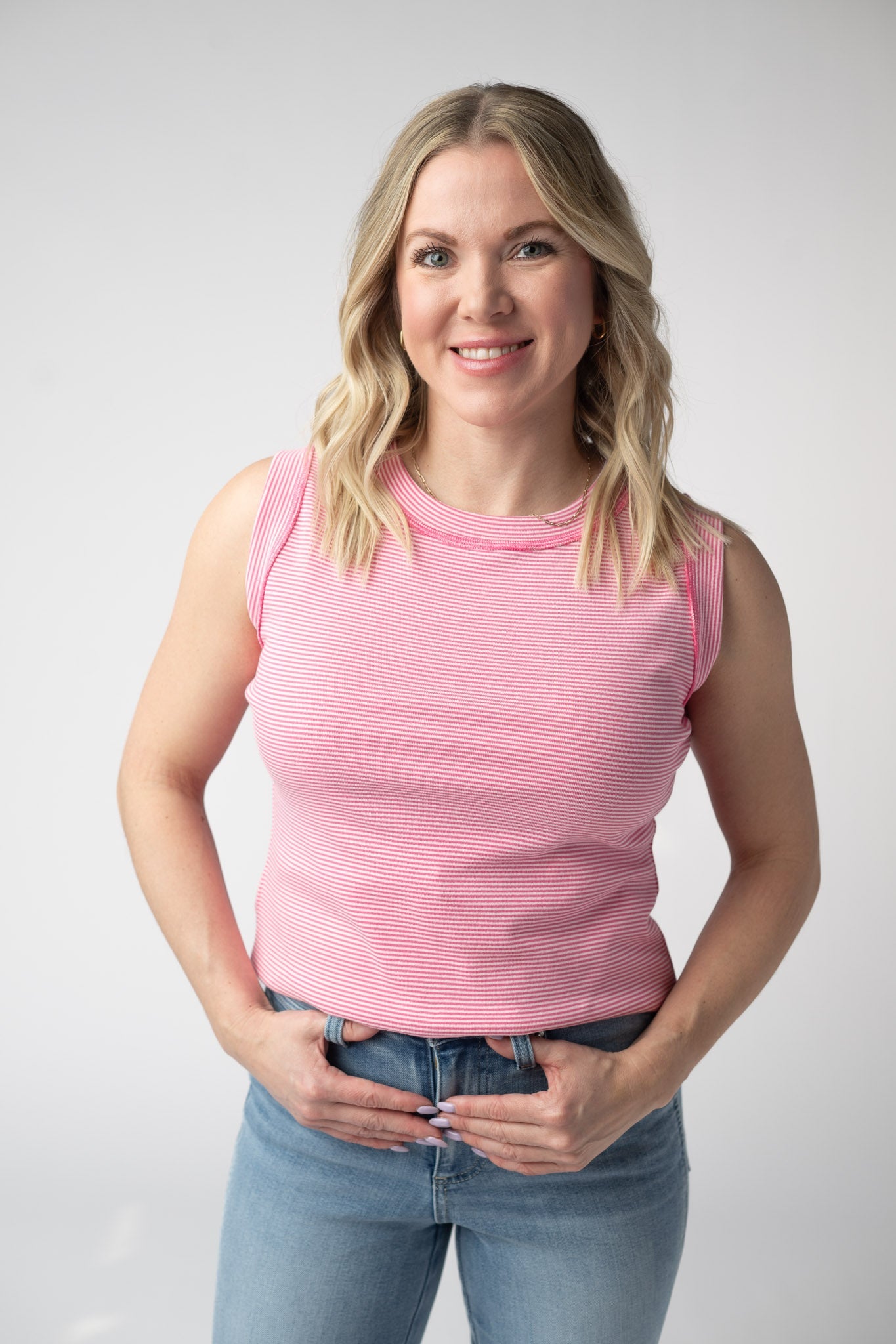 Micro Striped Tank - Pink