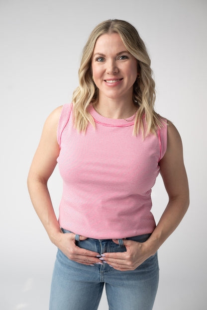 Micro Striped Tank - Pink
