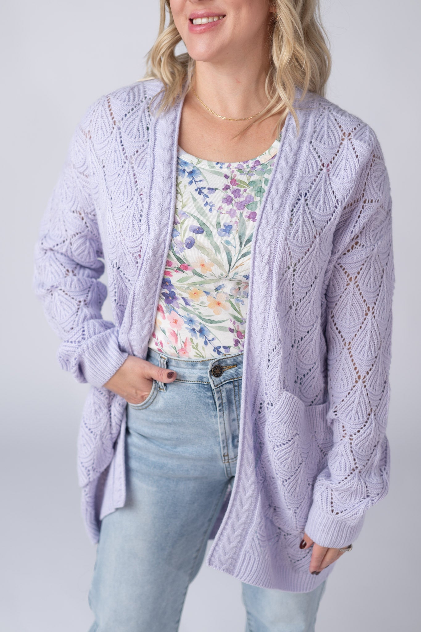 Open Knit Cardigan - Lavender