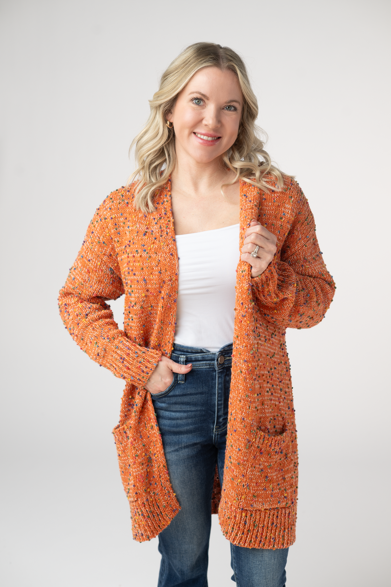 Carly Confetti Dot Cardigan - Pumpkin