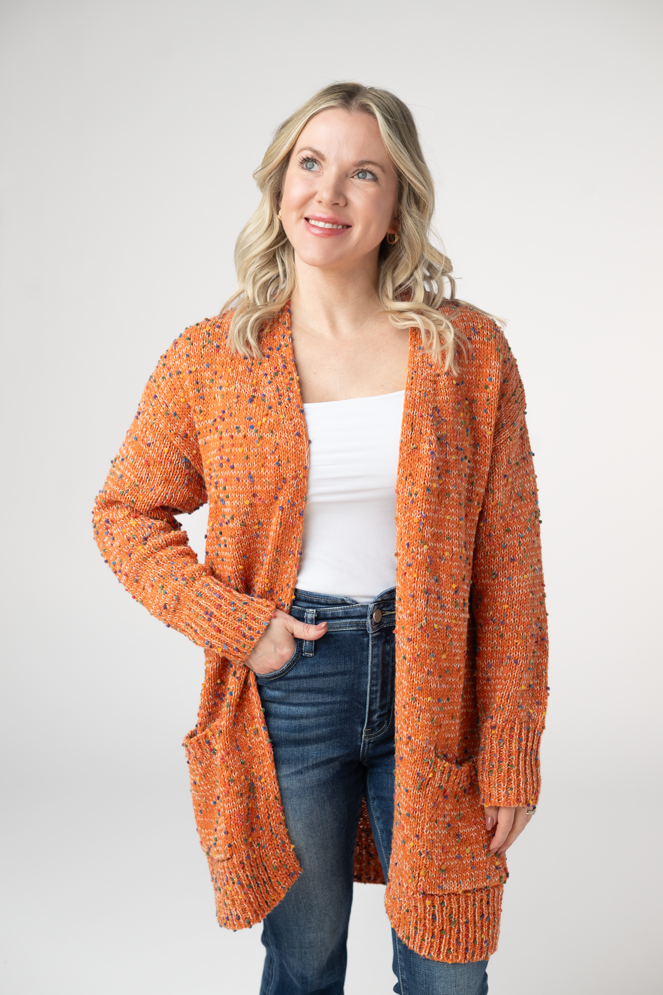 Carly Confetti Dot Cardigan - Pumpkin