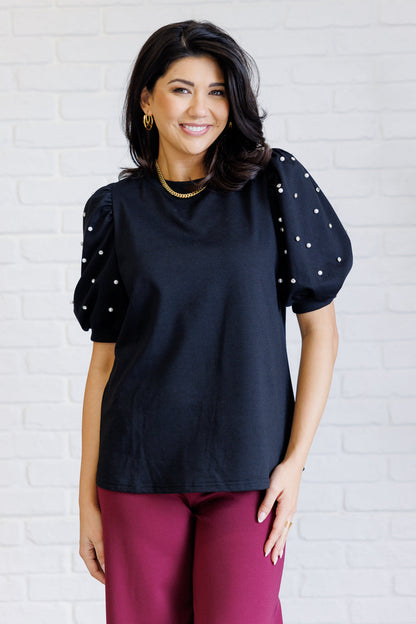 Diamonds and Pearls Puff Sleeve Top in Black