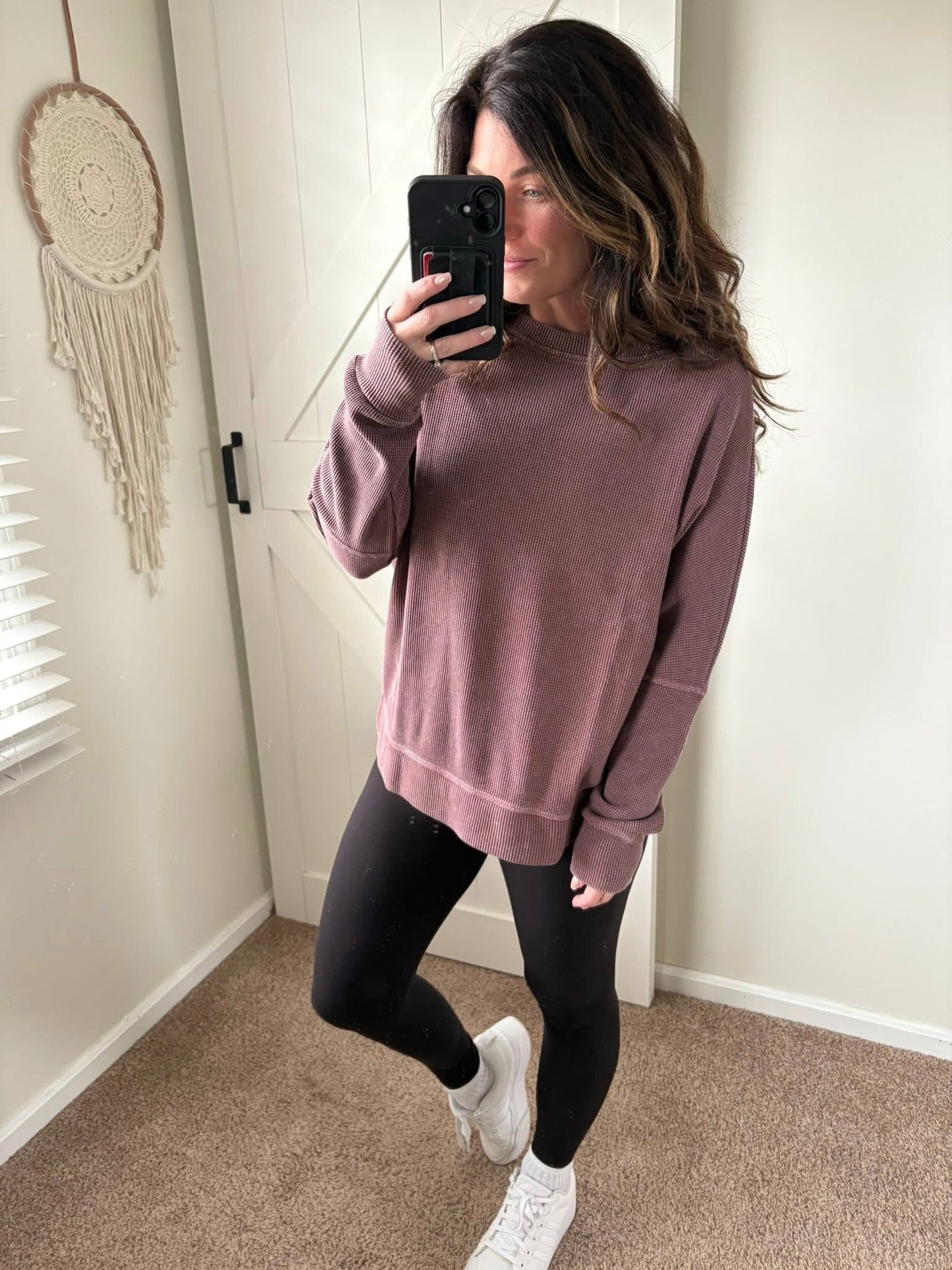 PREORDER: Drop Shoulder Worn Waffle Top