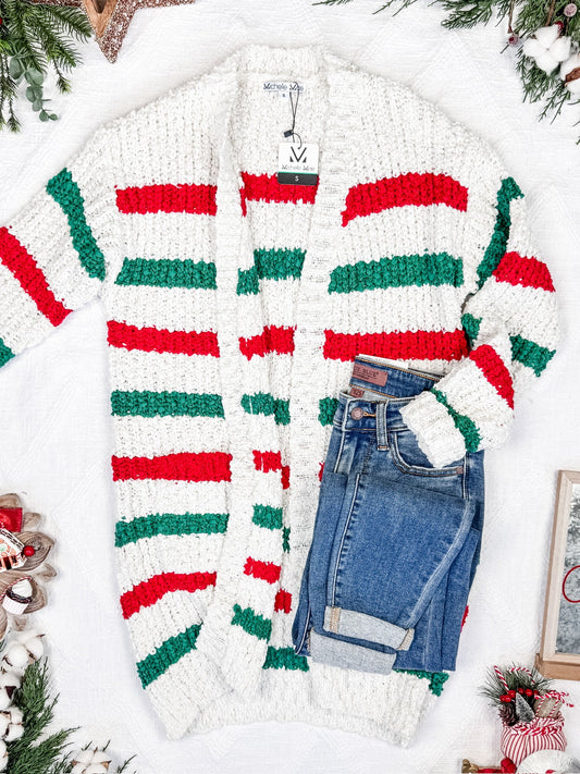 Red & Green Stripe Cardigan