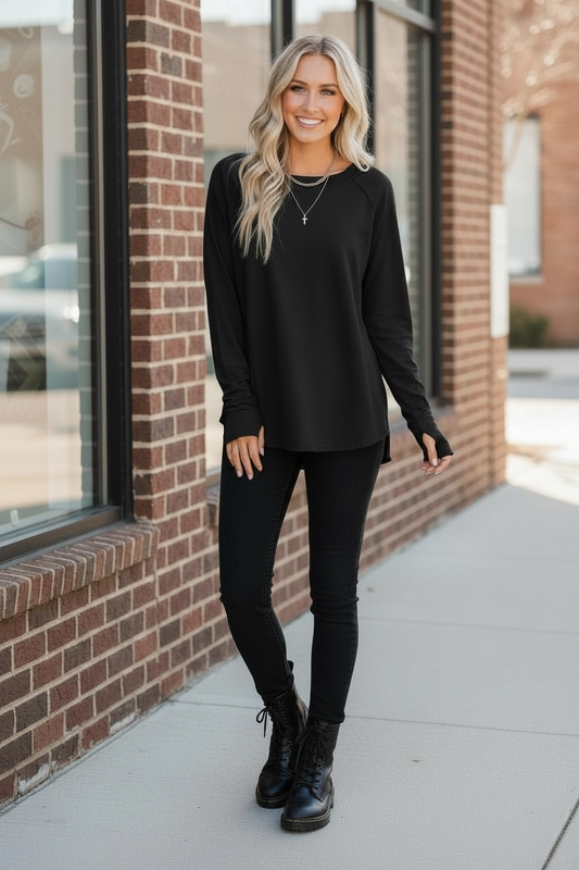 Nice to Each Other Raglan Sleeve Top in Black