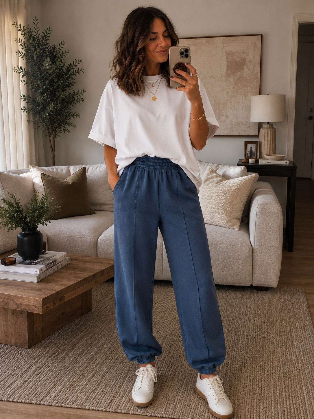 Front Seam Jogger Bottoms in Blue Indigo