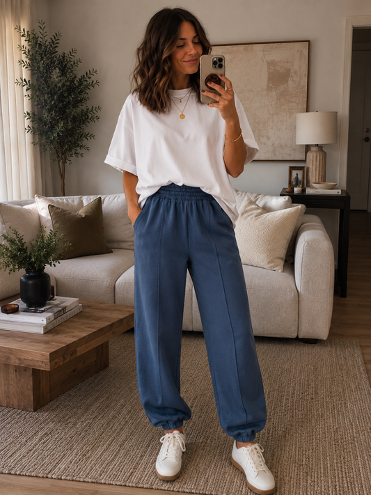 Front Seam Jogger Bottoms in Blue Indigo