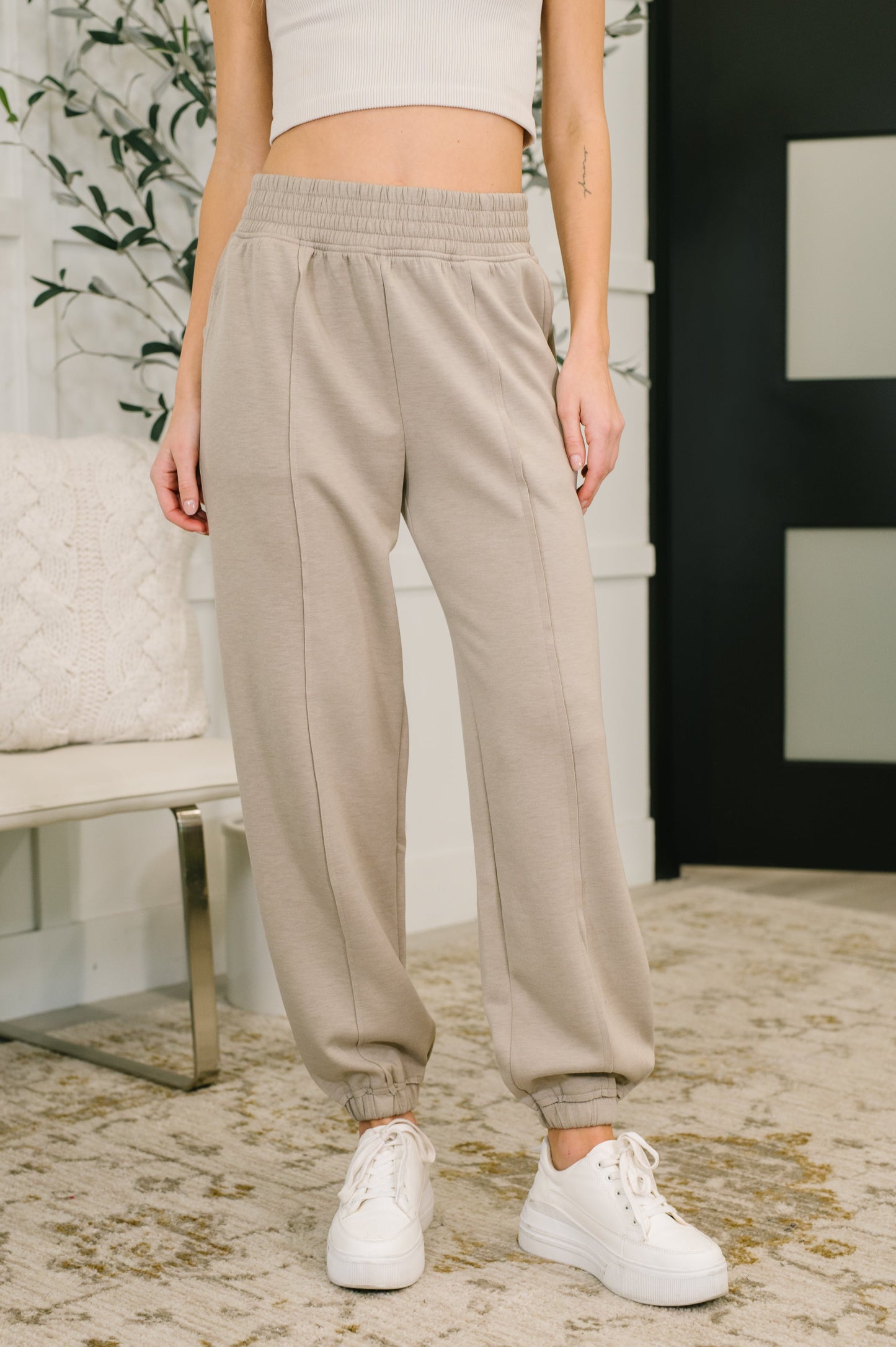 Front Seam Jogger Bottoms in Light Tan