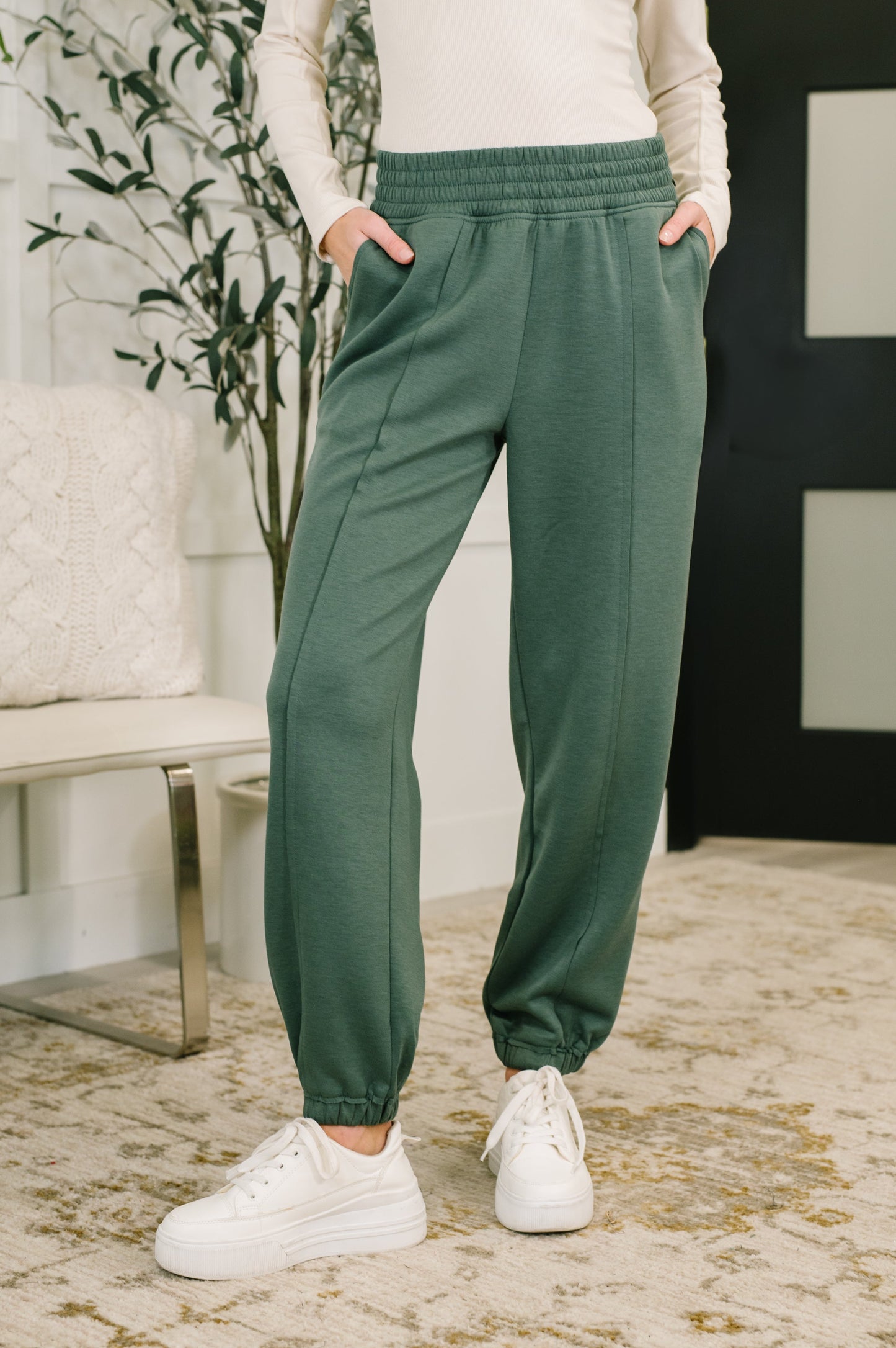 Front Seam Jogger Bottoms in Dark Forest