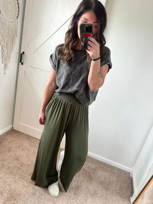 Smocked Wide Leg Pants