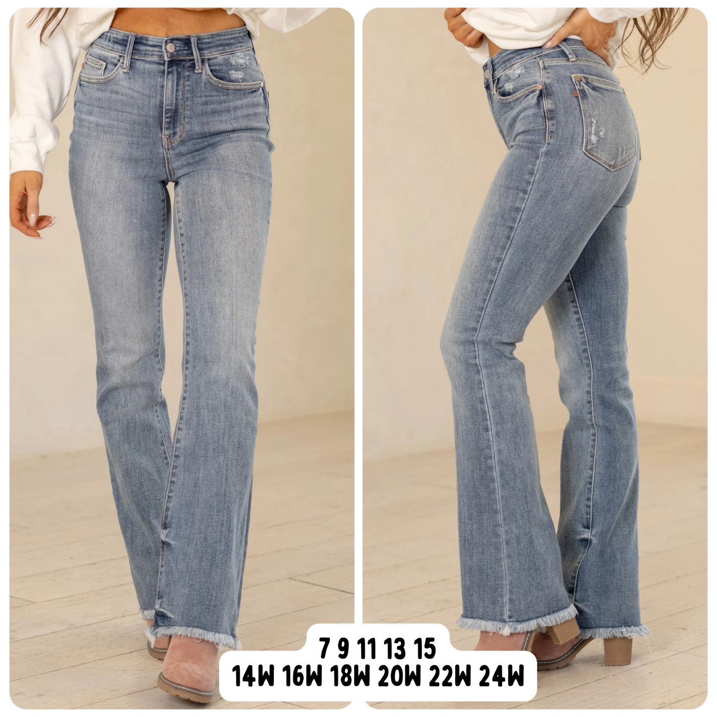 Judy Blue Raw Hem High Rise Bootcut Jeans, 30” Inseam