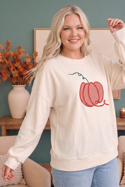 Embroidered Pumpkin Patch Corded Sweatshirt