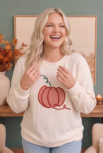 Embroidered Pumpkin Patch Corded Sweatshirt