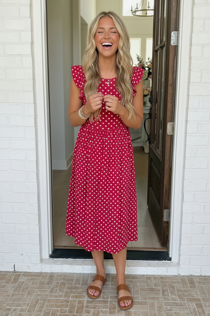 Sweet Days Red Polka Dot Midi Dress