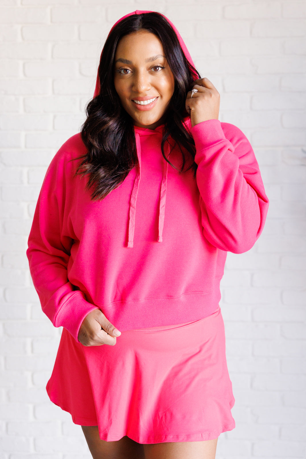 Cropped Pullover Hoodie in Flamingo Pink